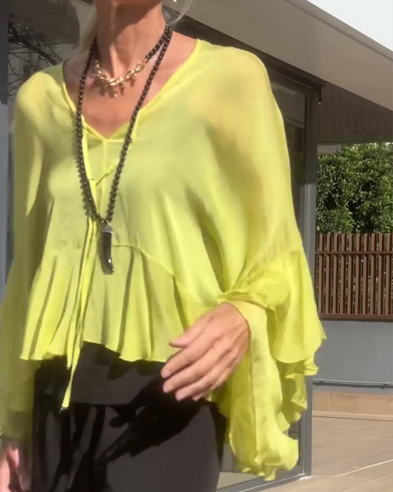 Blouse Ruffle Fladder Mouw Vleermuis Mouw
