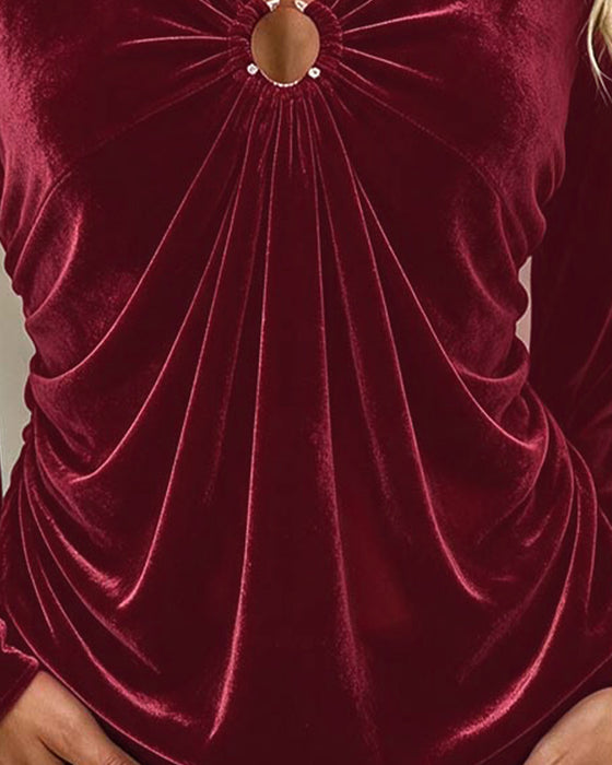 Blouse Fluweel V-Hals O-Ring Twist Klokmouw