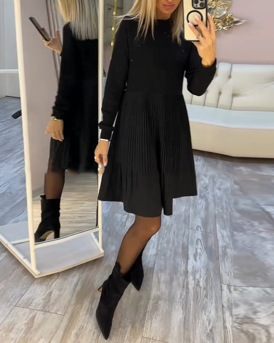 Geplooide Jurk Met Lange Mouwen En Strass