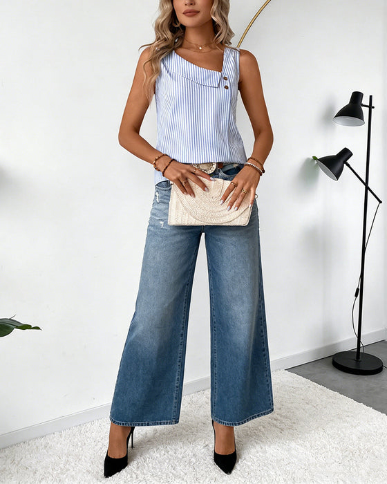 Tanktop Gestreept Mouwloos Asymmetrisch