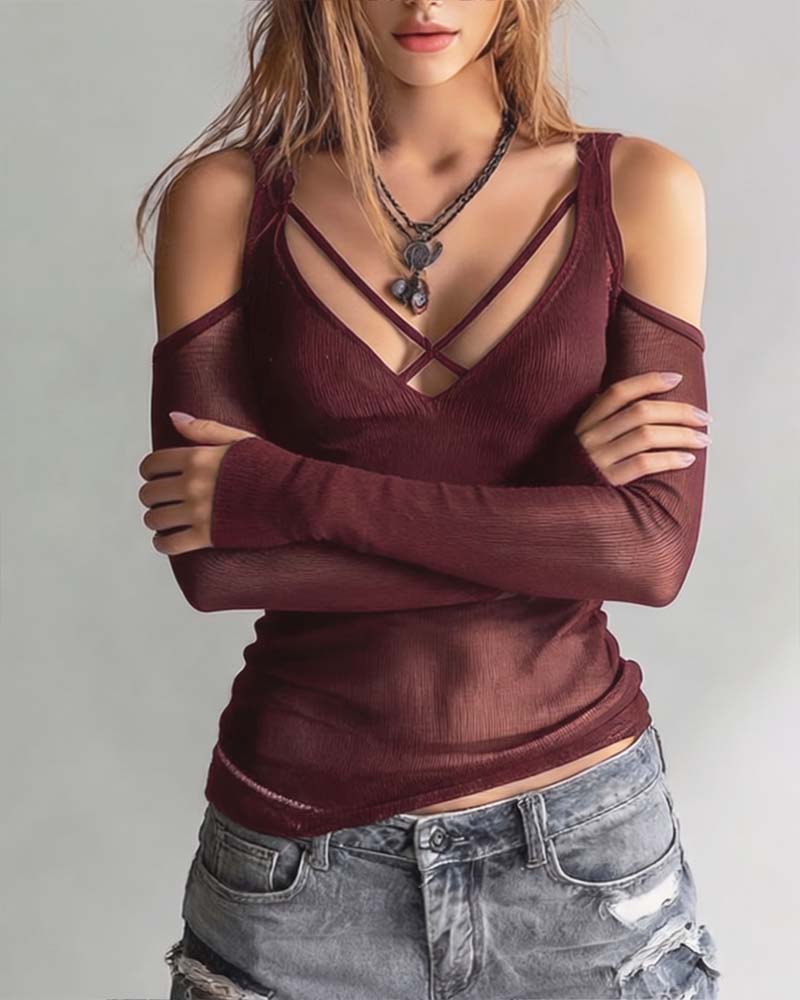 Blouse Kruiselings V-Hals Off-Shoulder