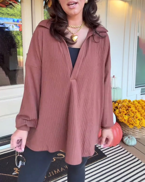 T-shirt casual effen kleur los lange mouwen