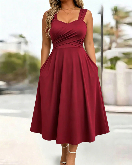 Jurk Gerimpeld Bandeau Hoge Taille