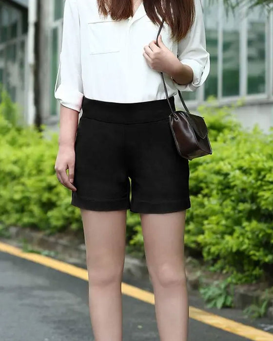 Effen Kleur Shorts Midden Taille