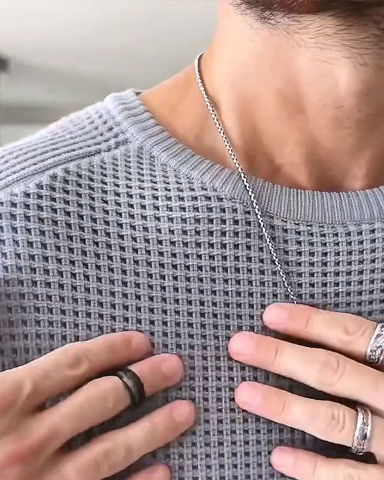 Pullover Heren Ronde Hals Wafel Lange Mouw