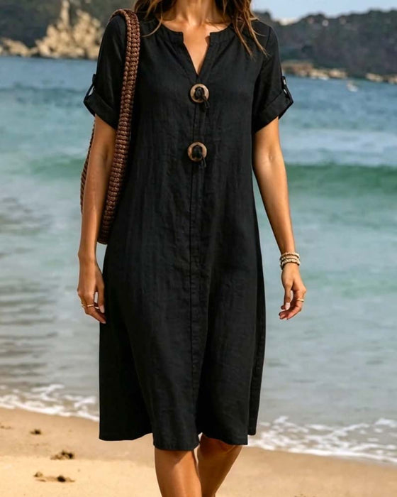 Casual Jurk V-Hals Effen Kleur