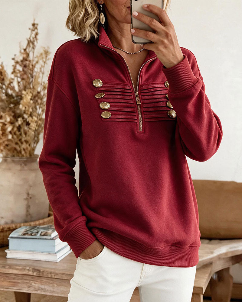 Effen Vintage-Sweatshirt Met Opstaande Kraag