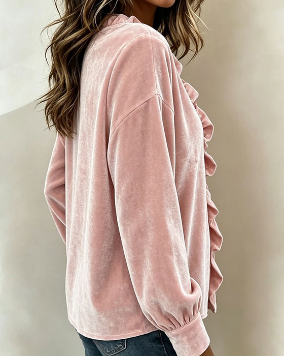 Blouse V-Hals Ruffle Effen