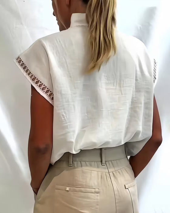 T-Shirt Halve Col Mouwloos Uitgesneden