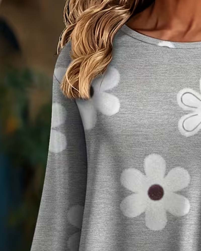 Top Bloemenprint Uitlopende Mouw Kruis