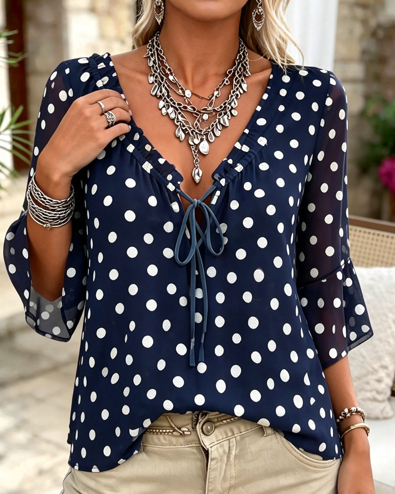 Blouse Stipje V-Hals Strik Casual