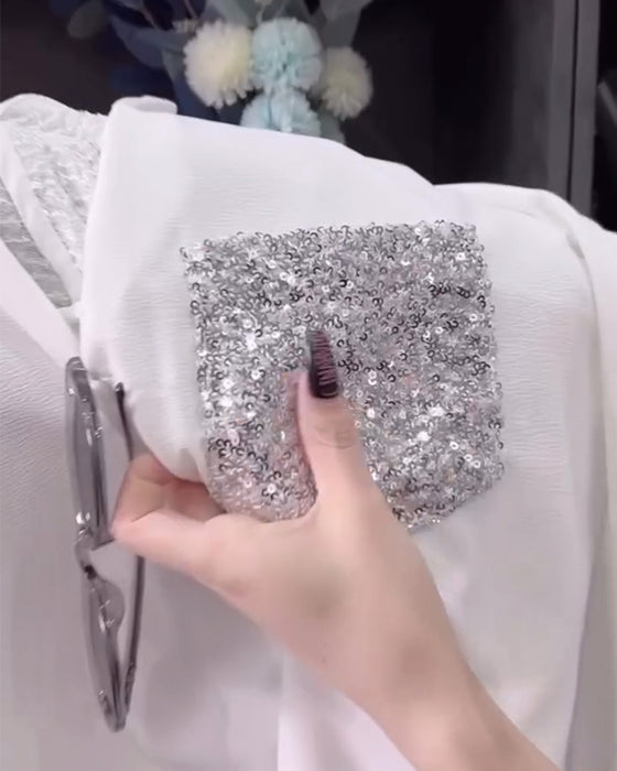 Colbertkraal-Glitters Blouse Met Lange Mouwen