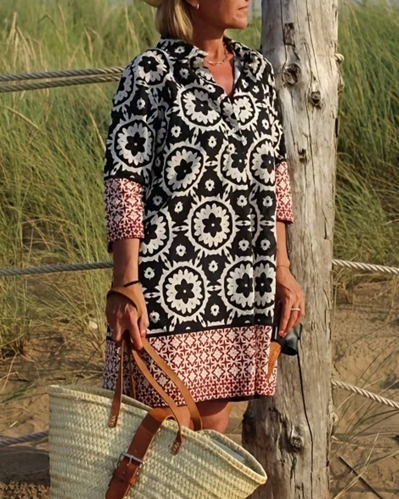 Jurk Etnische Stijl Driekwart Mouw