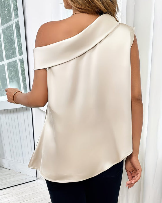 Blouse Een Schouder Korte Mouw Satijn
