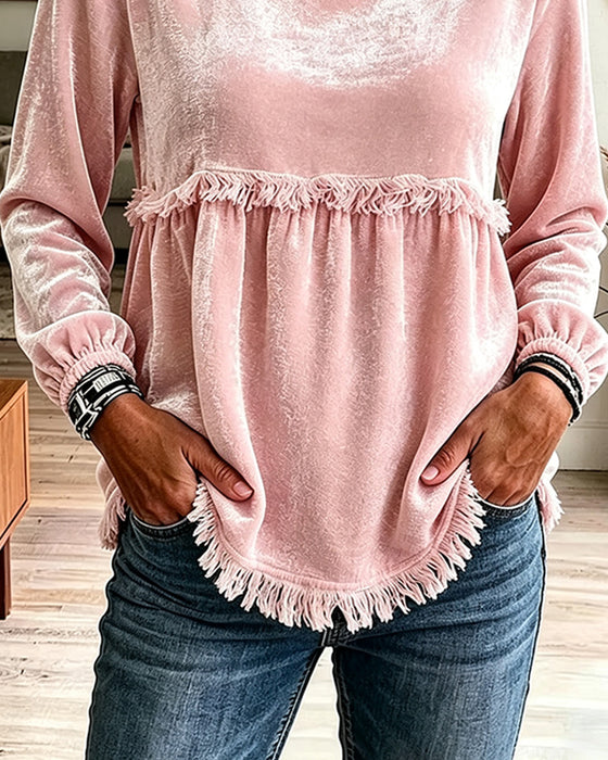 Blouse Franje Gerimpeld Paneel Lange Mouw