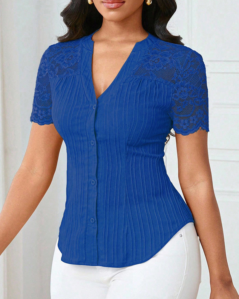 Blouse Enkelrijig Effen Opengewerkt
