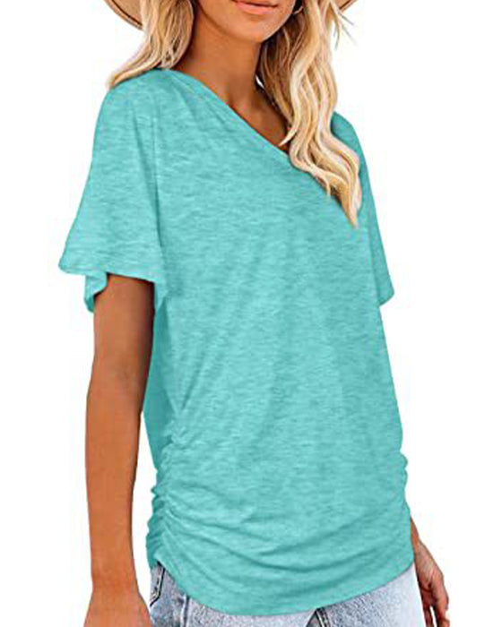 T-Shirt Geplisseerd Effen V-Hals