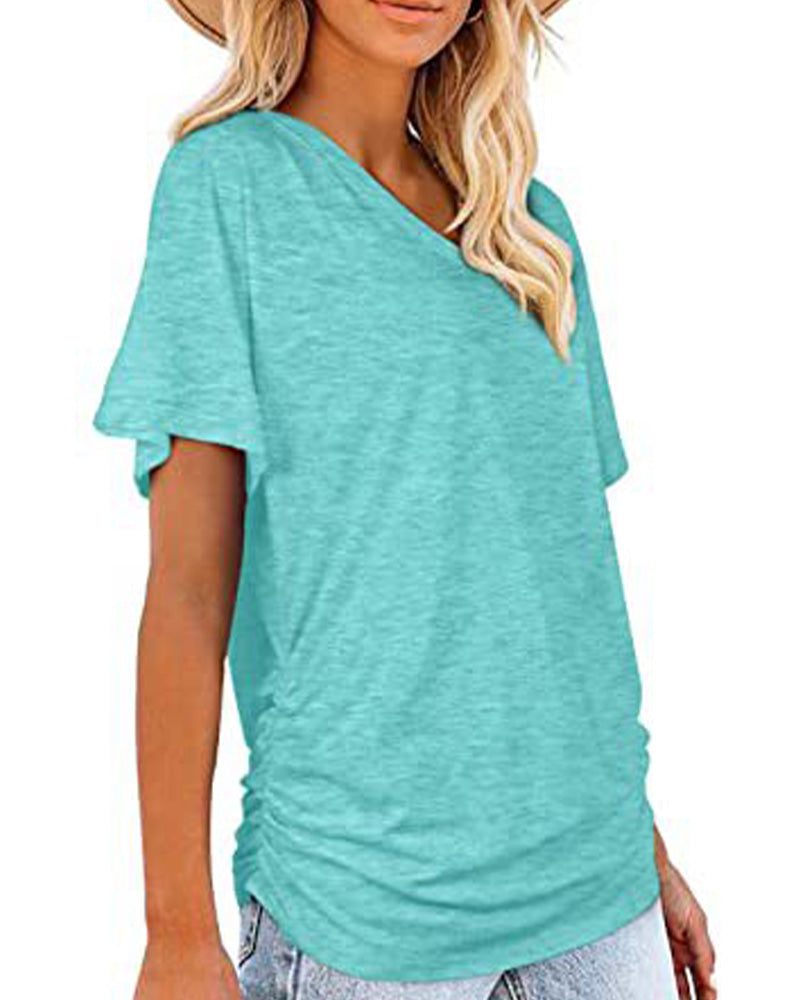 T-Shirt Geplisseerd Effen V-Hals