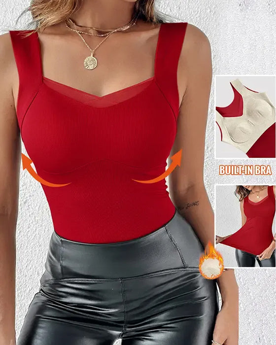 Tank Top Vierkante Hals Effen Ingebouwde BH