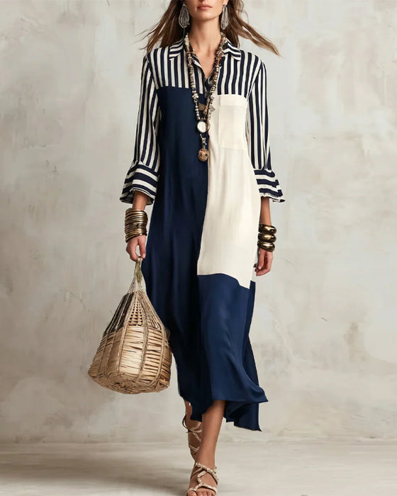 Jurk Kleurvlak Gestreept Contrast Shirt