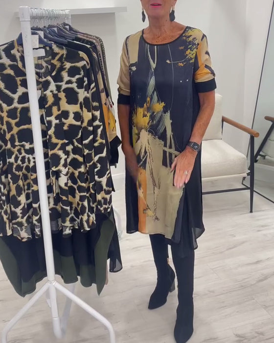 Jurk Met Ronde Hals En Retro Print