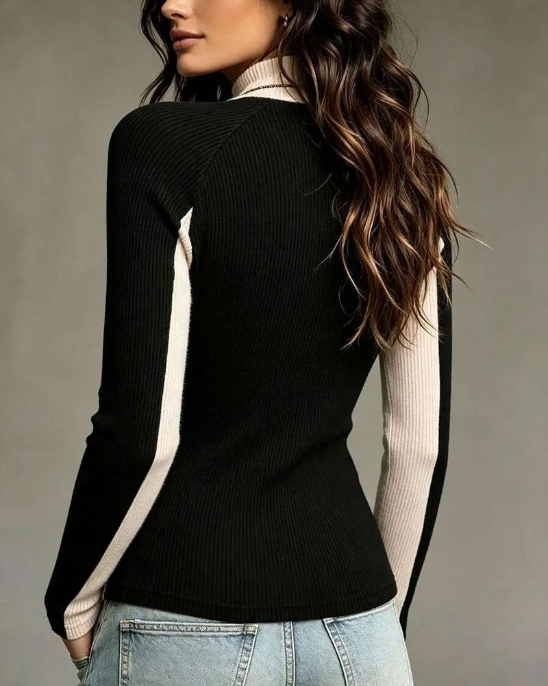 Top Contrastkleur Patchwork Halve Coltrui