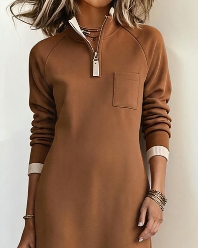 Jurk Halve Rits Opstaande Kraag Sweatshirt