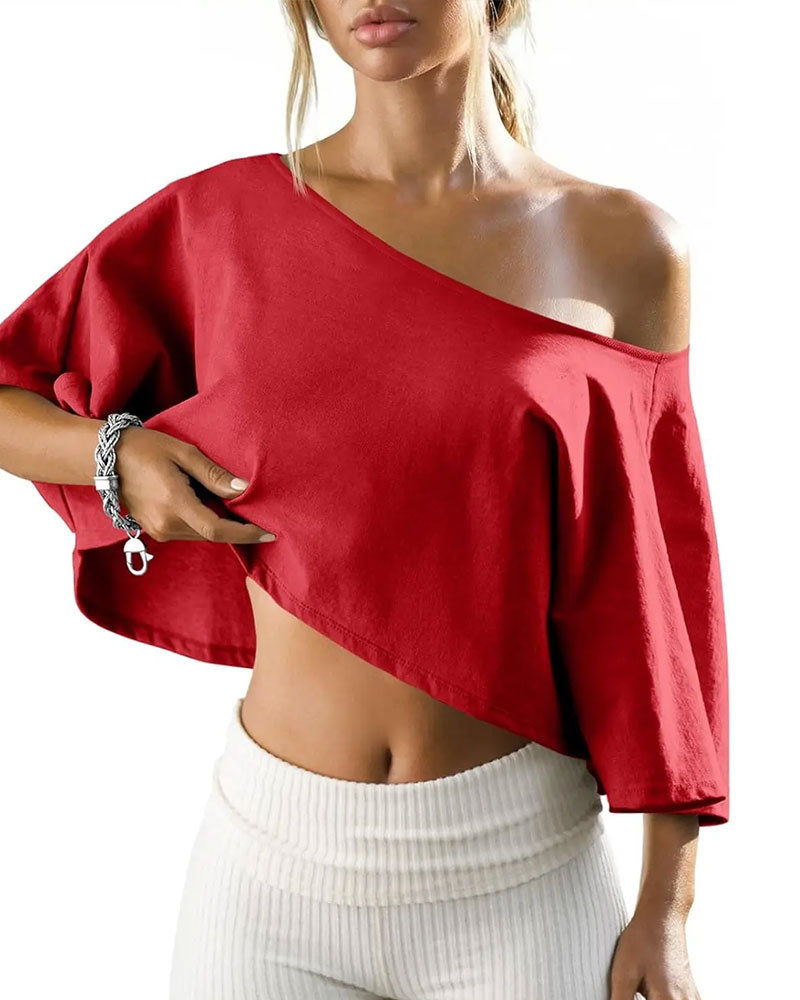 T-Shirt Een-Schouder Cropped Cold Shoulder