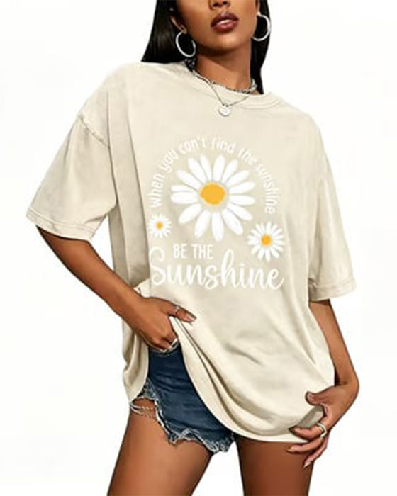 Casual T-Shirt Daisy Print Rondhals