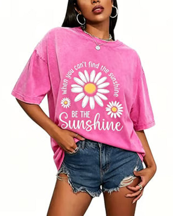 Casual T-Shirt Daisy Print Rondhals