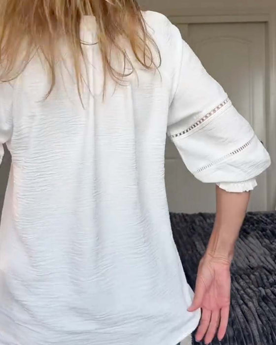 Blouse V-Hals Uitsparing Ruche Effen