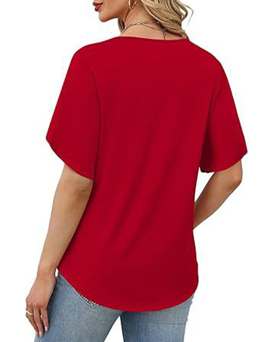 T-Shirt V-Hals Kleine Split Korte Mouw Effen