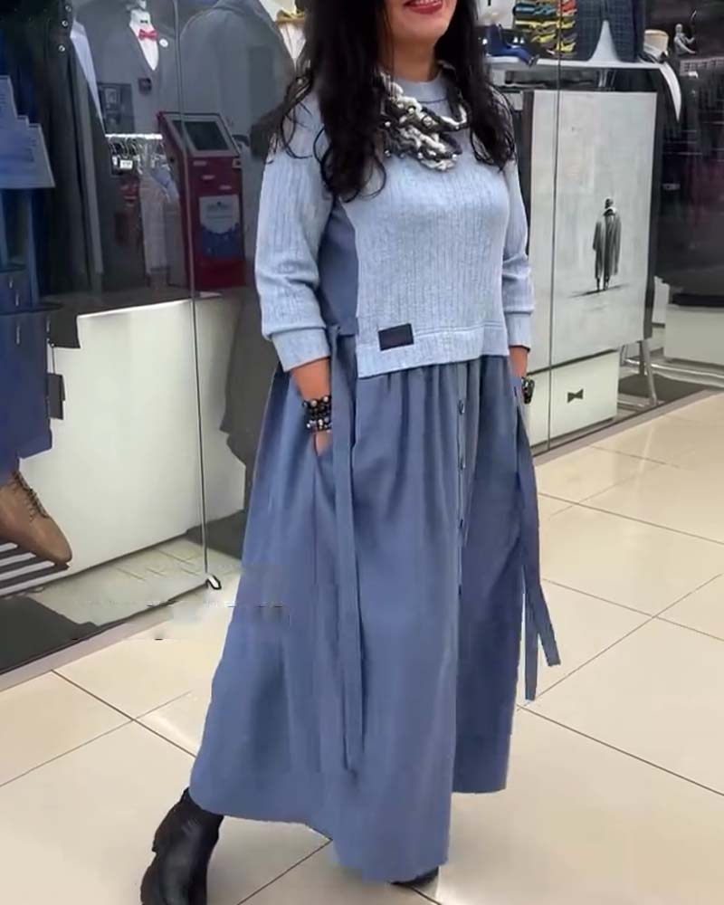 Jurk Casual Colorblock Ronde Hals