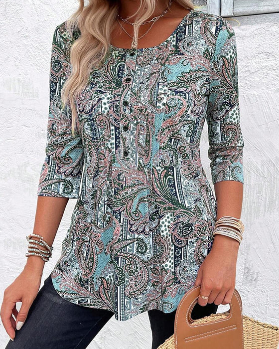 Blouse Driekwart Mouw Vintage Print