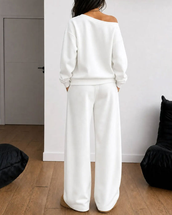 Set Eén Schouder Casual Sweatshirt Lange Broek