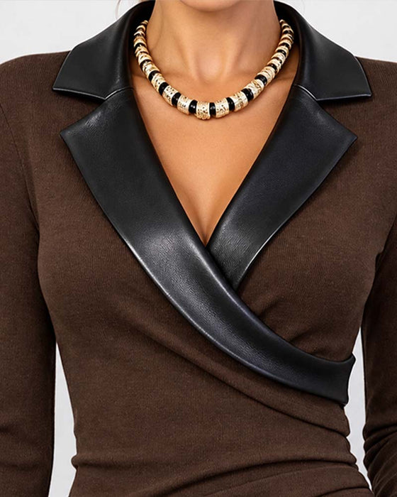 Top PU Knoopsgat Kruis Langmouw