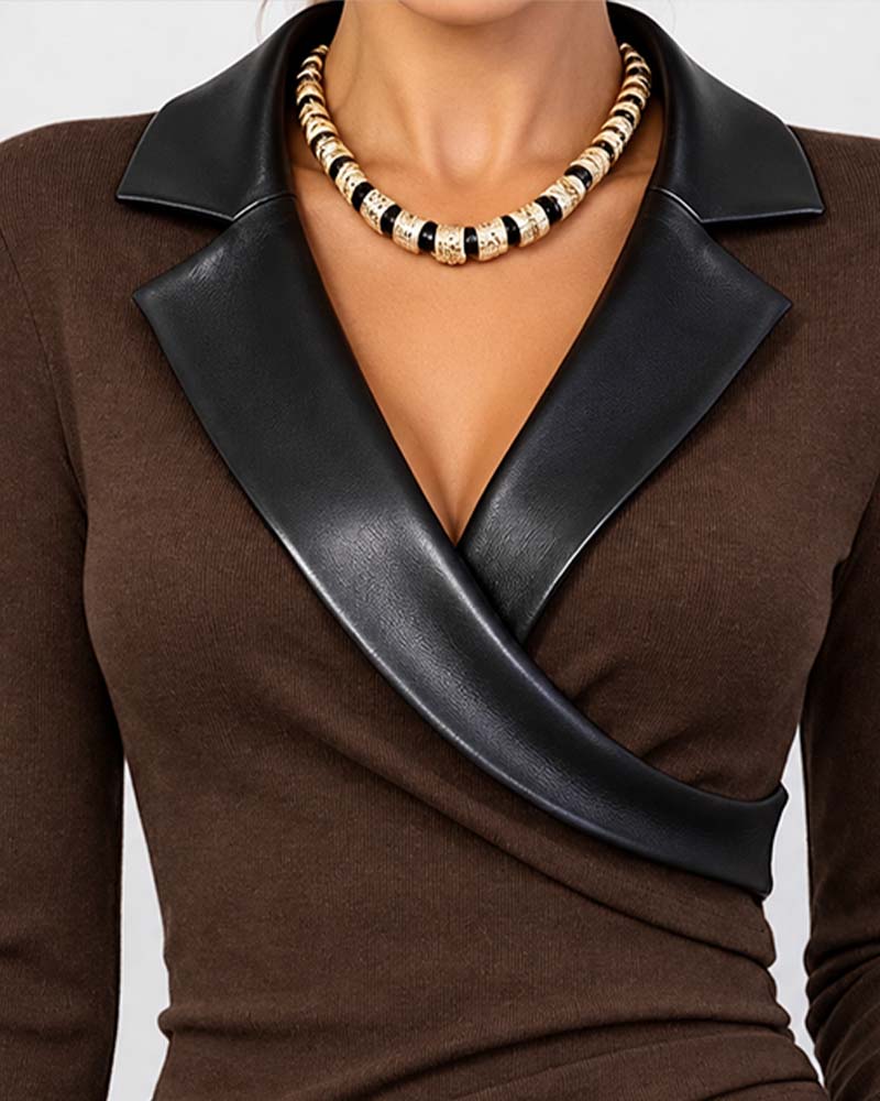 Top PU Knoopsgat Kruis Langmouw