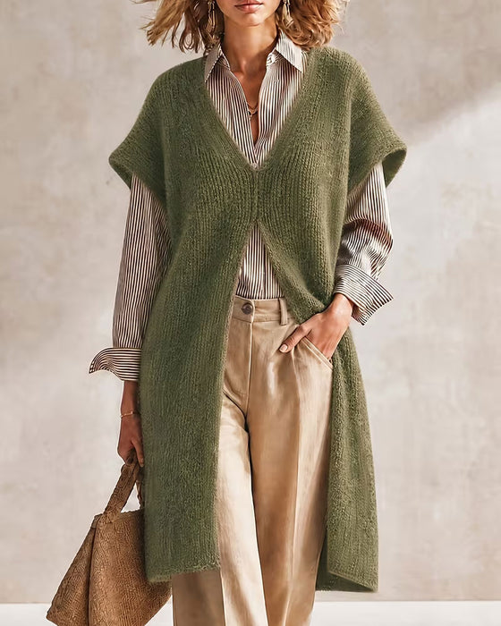 Trui Jurk Effen Kleur V-hals