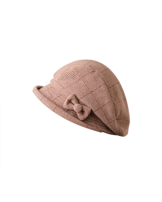 Dames Elegante Ruitpatroon Strik Decor Baret