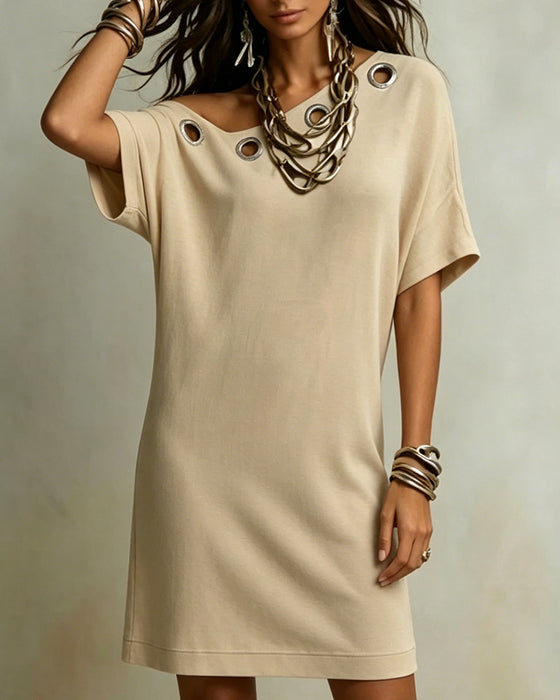 Jurk Effen Kleur Een-Schouder Ring T-Shirt