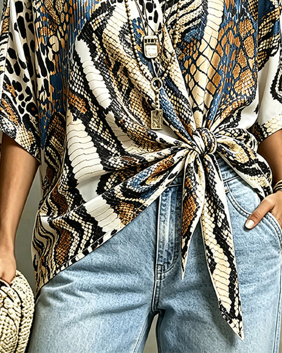 Top Dierenprint Patchwork V-Hals Bandage