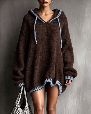Trui Jurk Contrast Trekkoord Capuchon