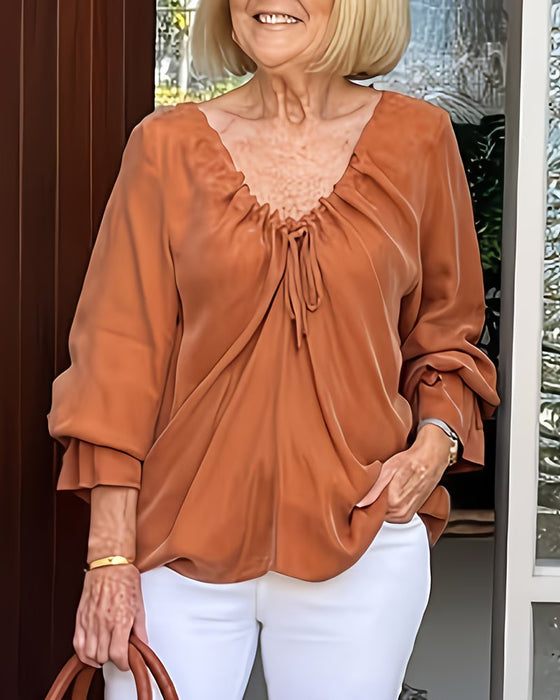 Blouse V-Hals Gerimpeld Strik Casual