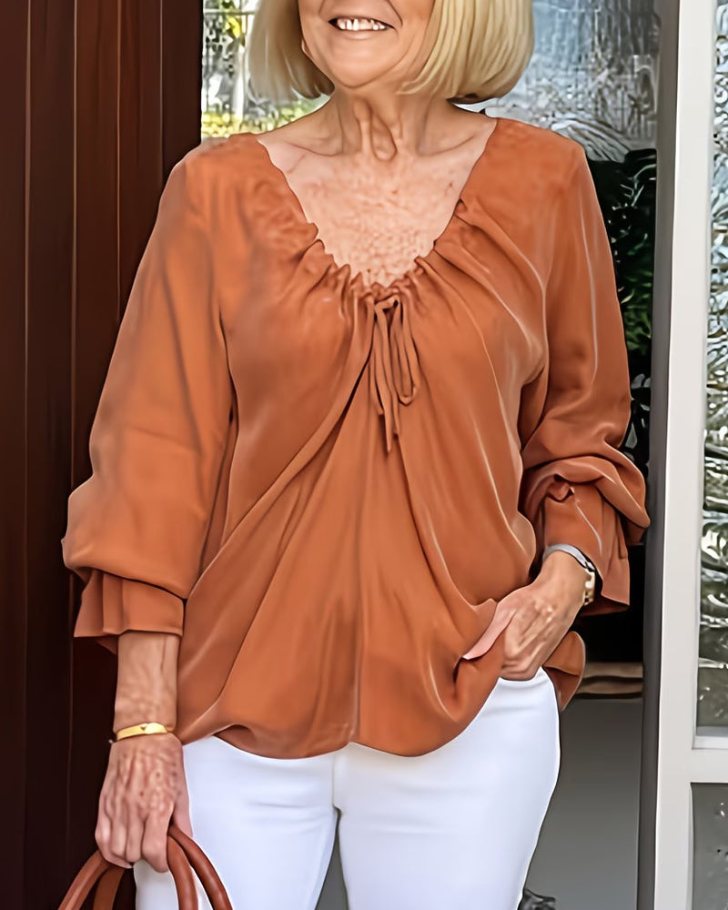 Blouse V-Hals Gerimpeld Strik Casual