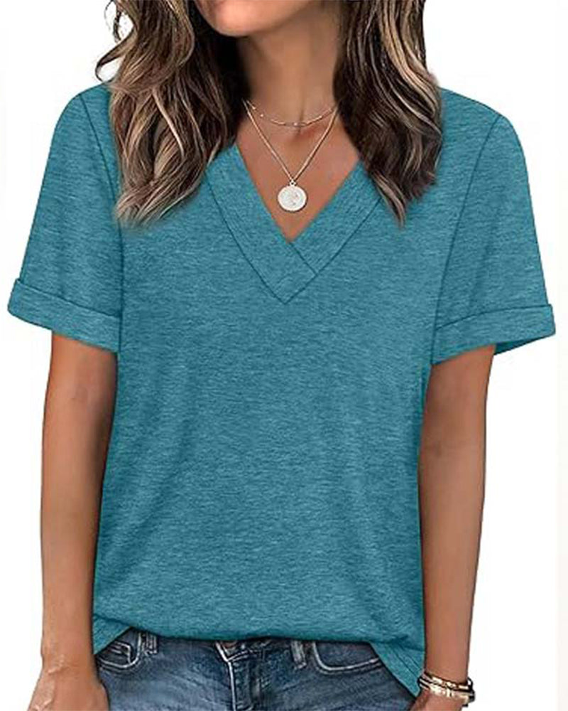 T-Shirt Effen V-Hals Casual Korte Mouw