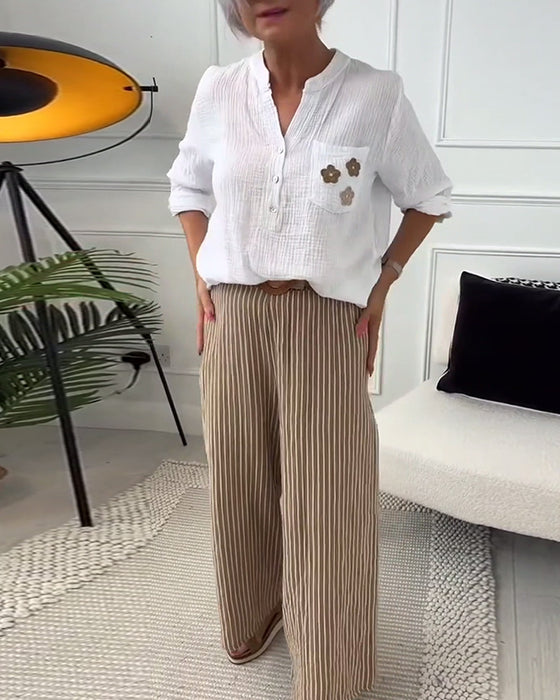 Casual blouse met lange mouwen en zak met bloemenprint