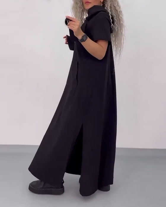 Jurk Effen Kleur Hoodie Casual