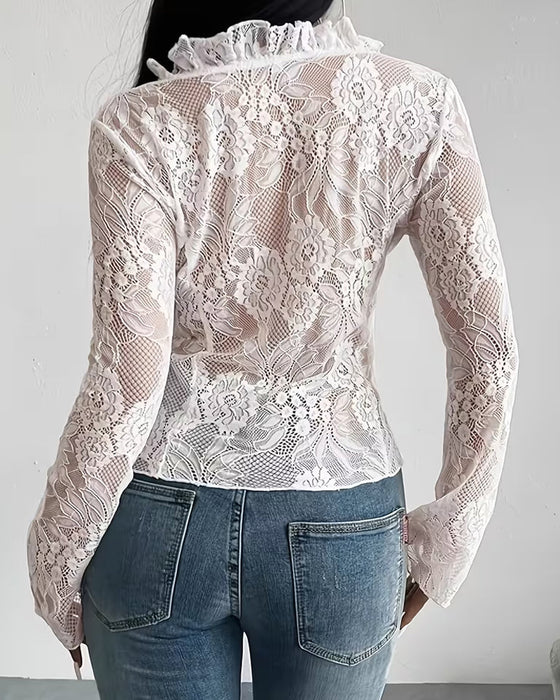 Blouse V-Hals Strik Kant