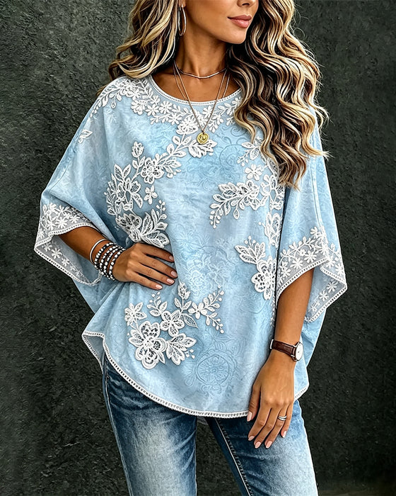 Blouse Ronde Hals Bloemenprint Ruim Zit
