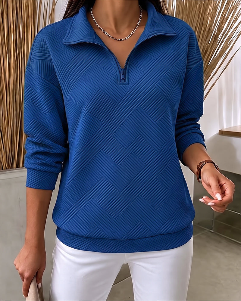 Sweatshirt Effen Half-Rits Reverskraag